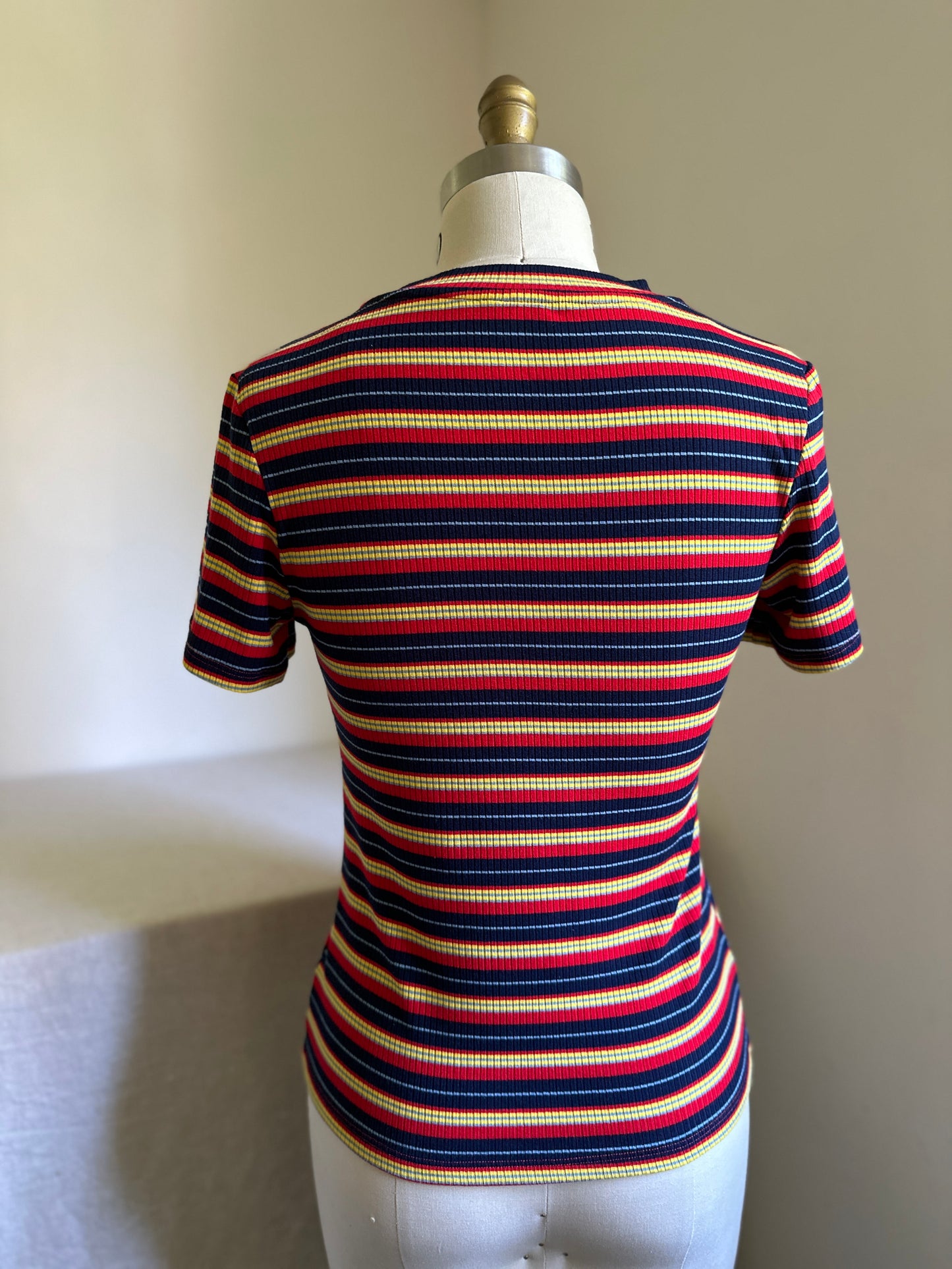 Red, Blue, Yellow Striped Tee Shirt