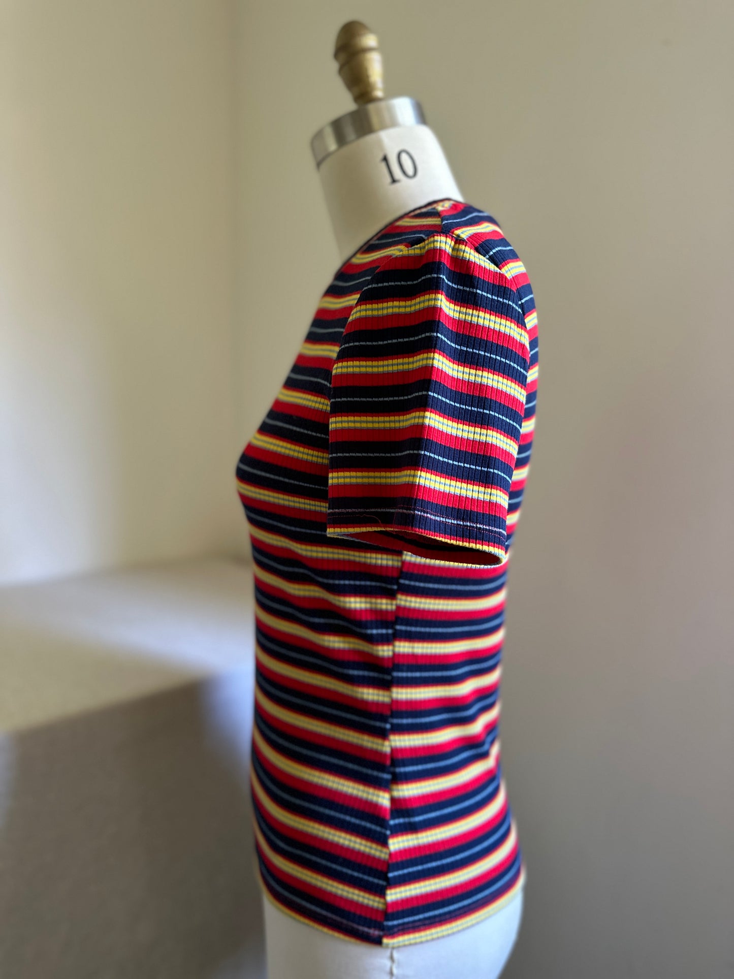 Red, Blue, Yellow Striped Tee Shirt
