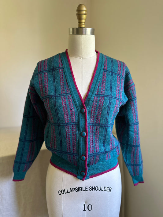 Pendleton Wool Teal-Green & Maroon Plaid Cardigan