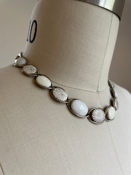 Silver and White Enamel Necklace