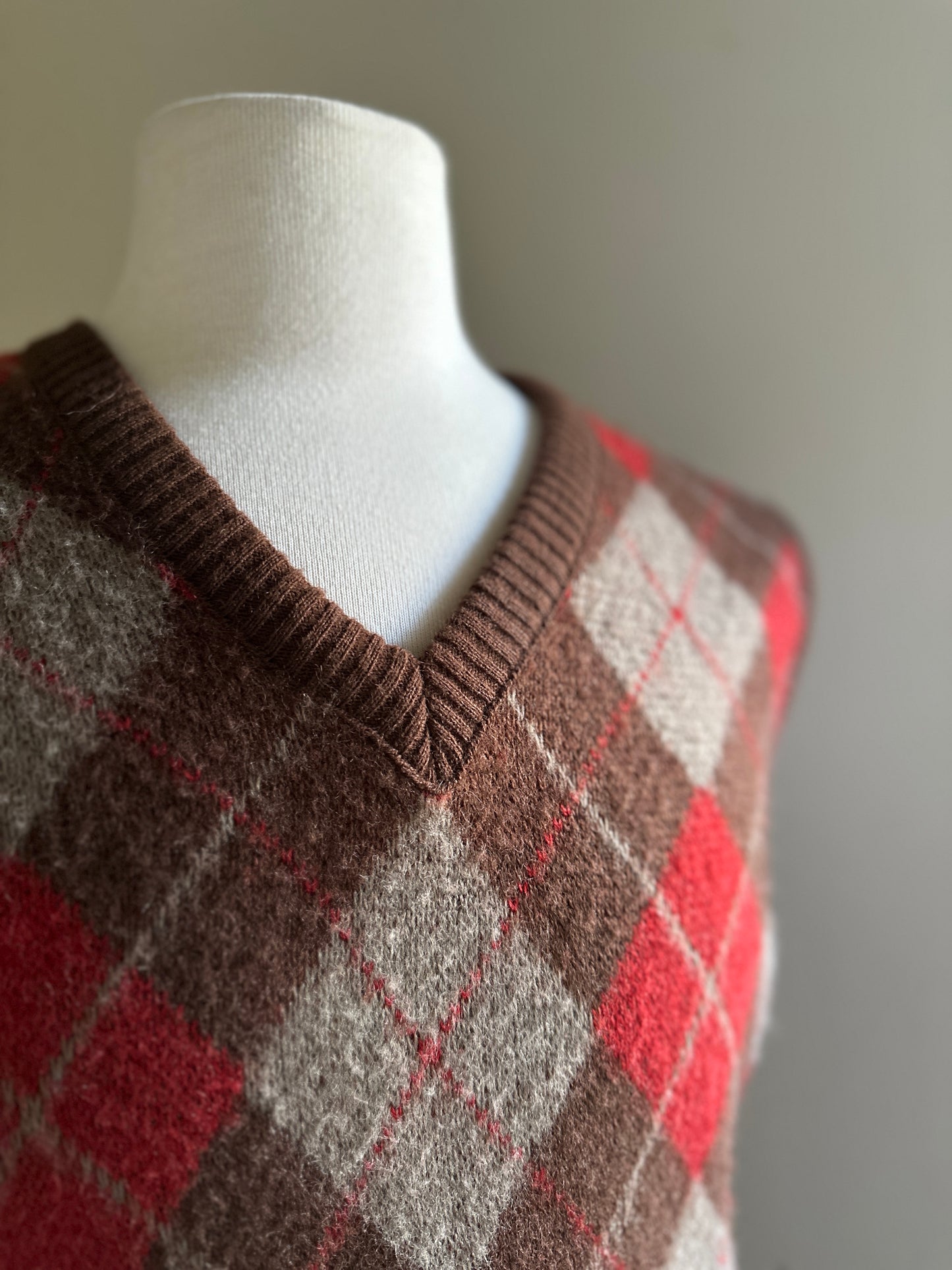 Campus Brick Red and Brown Argyle Sweater