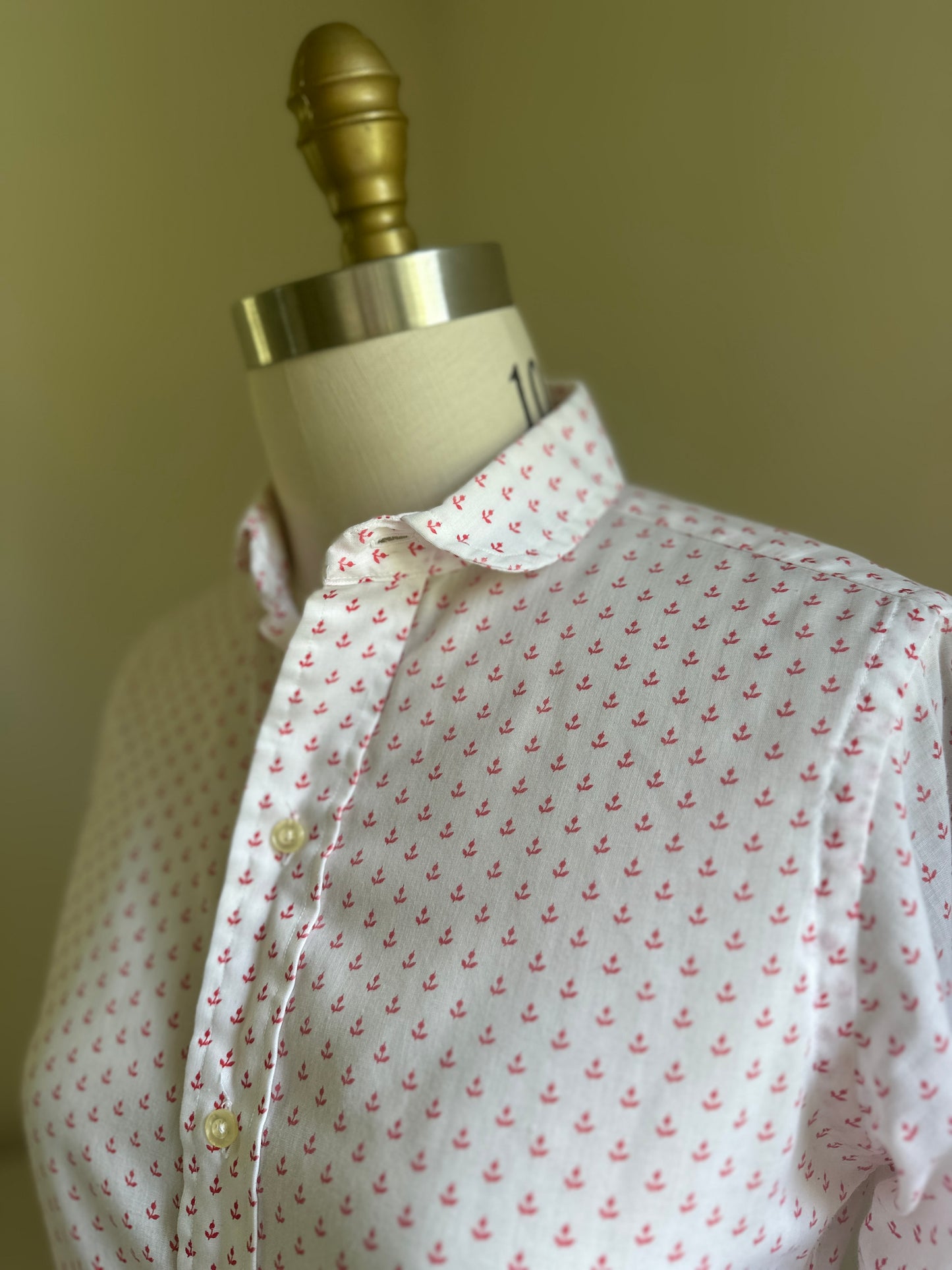 Durable Press White and Pink Flower Print Dress Shirt