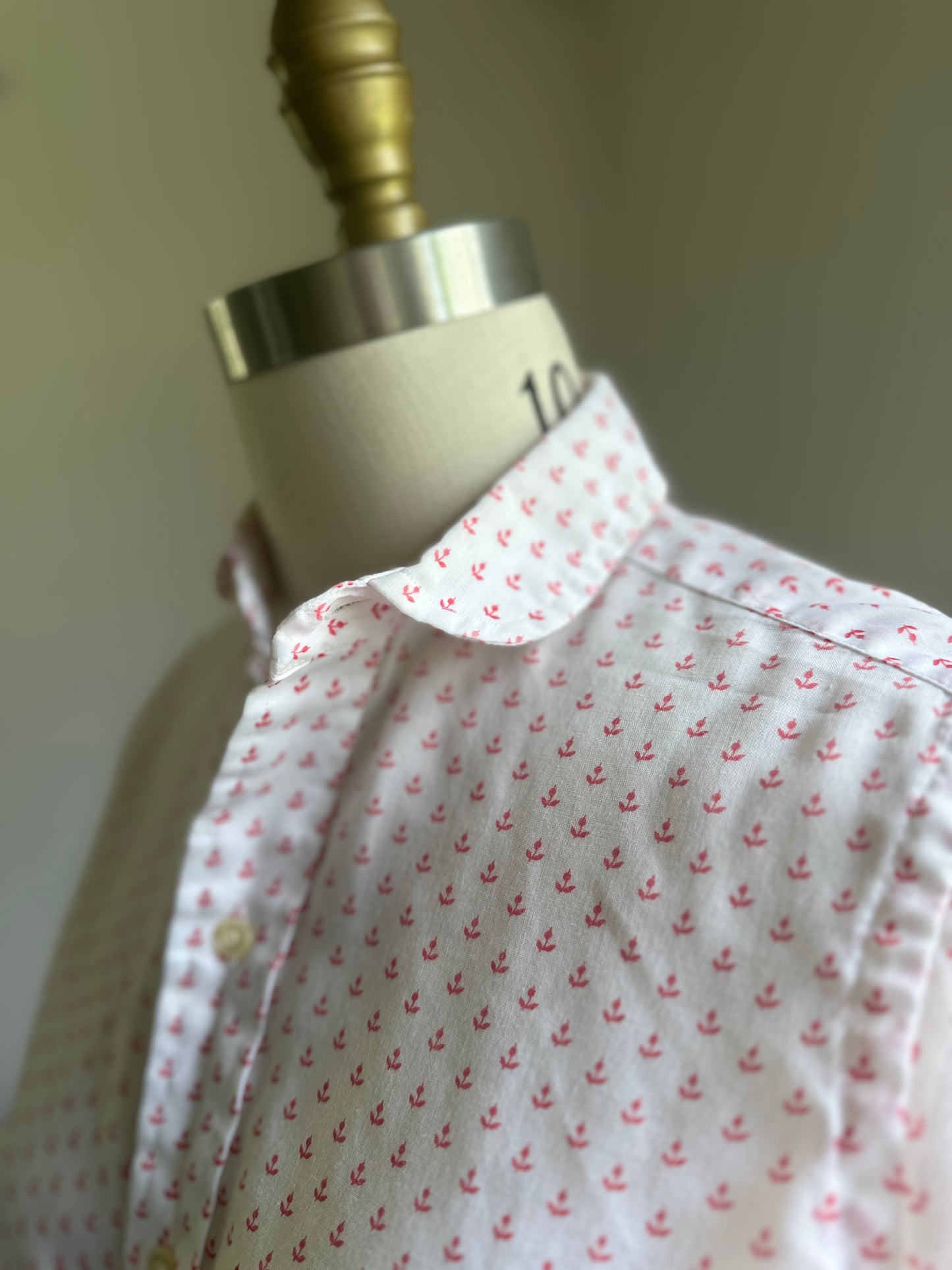 Durable Press White and Pink Flower Print Dress Shirt