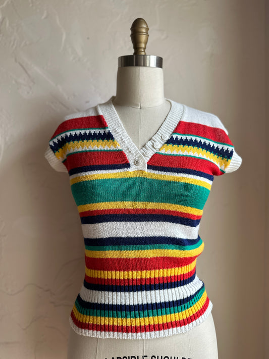 Sleeveless Striped Knit Sweater