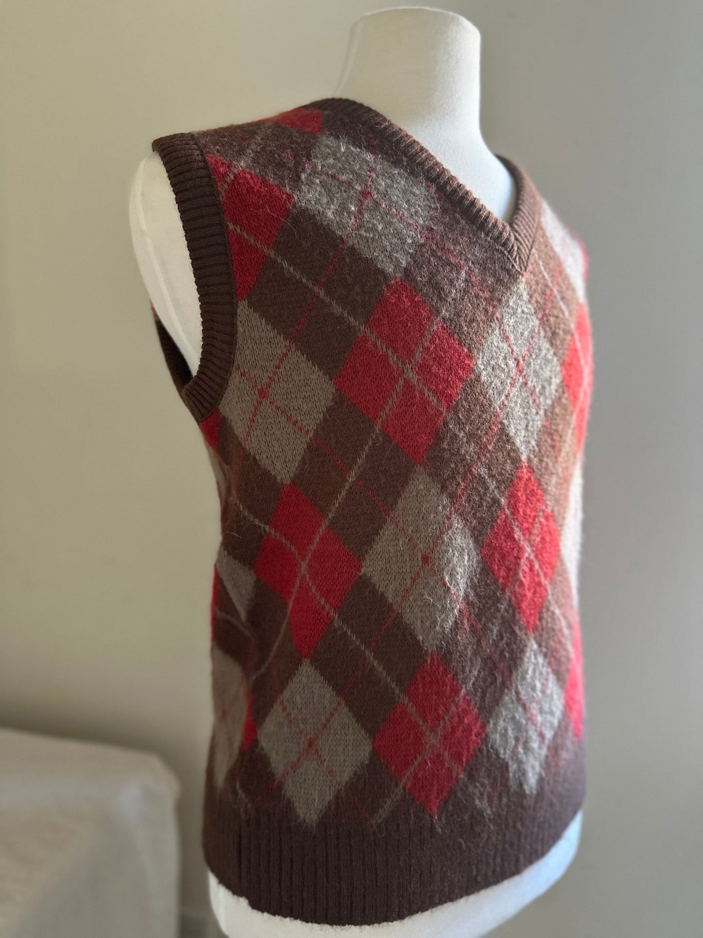 Campus Brick Red and Brown Argyle Sweater