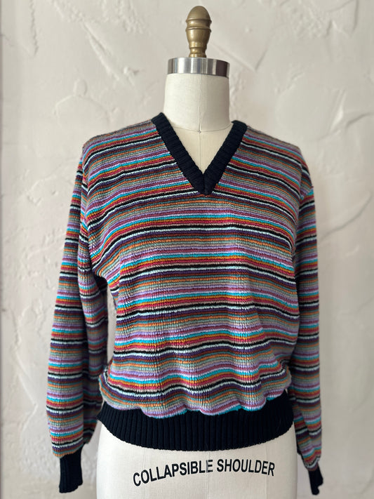 Chenille Strtiped V-Neck Sweater