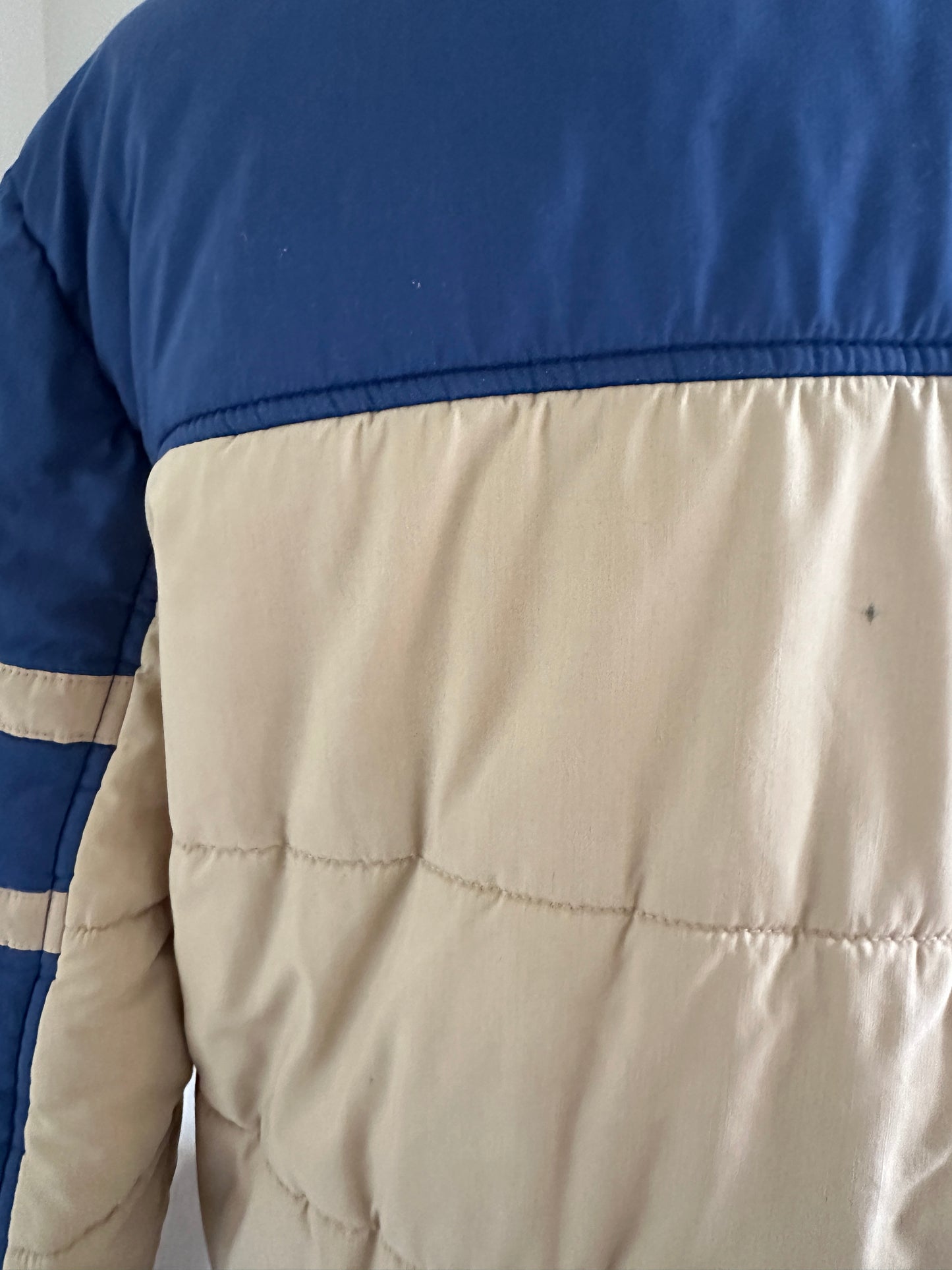 Black Bear Beige and Blue Zip Up Puffy Jacket