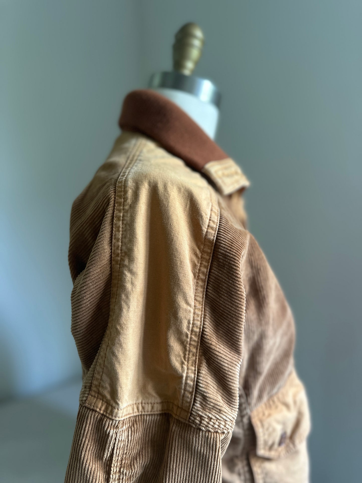 Mad Man Hardware Brown Corduroy Canvas Button Up Bomber Jacket
