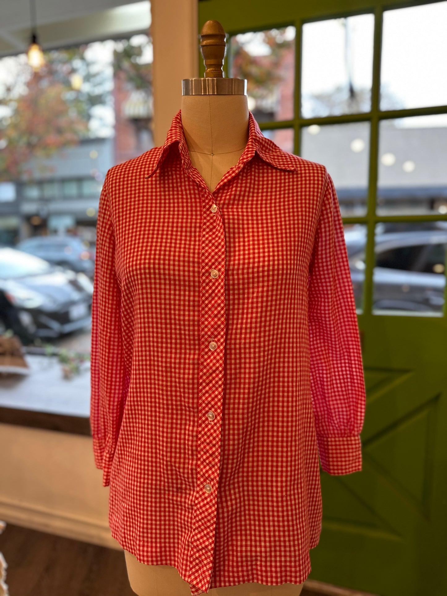 Ma Mere Red Check Button Up Blouse