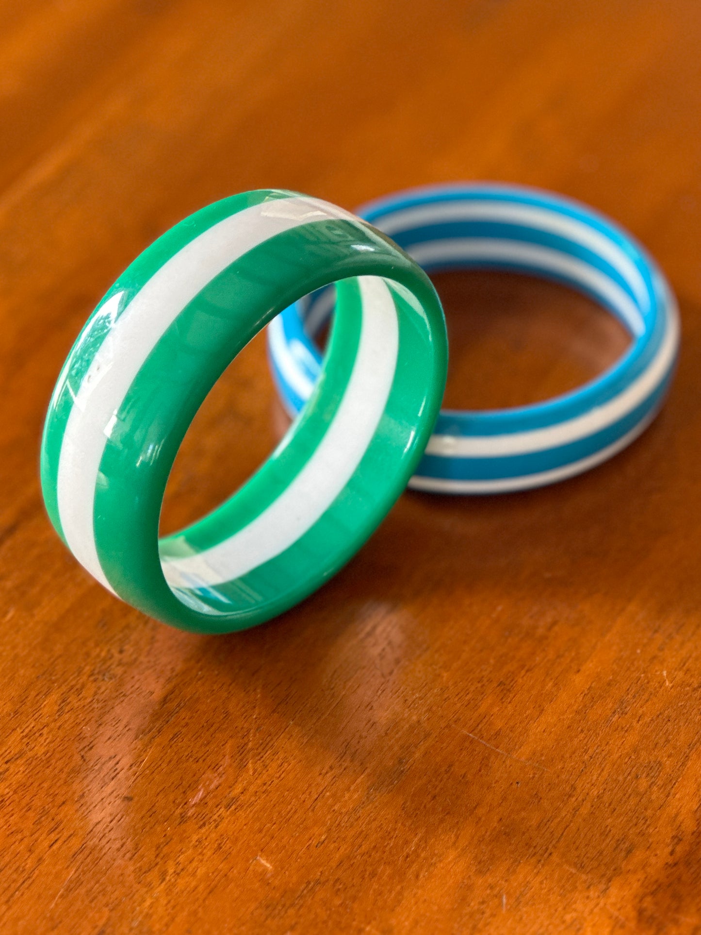 Green and White Stripe Chunky Bangle