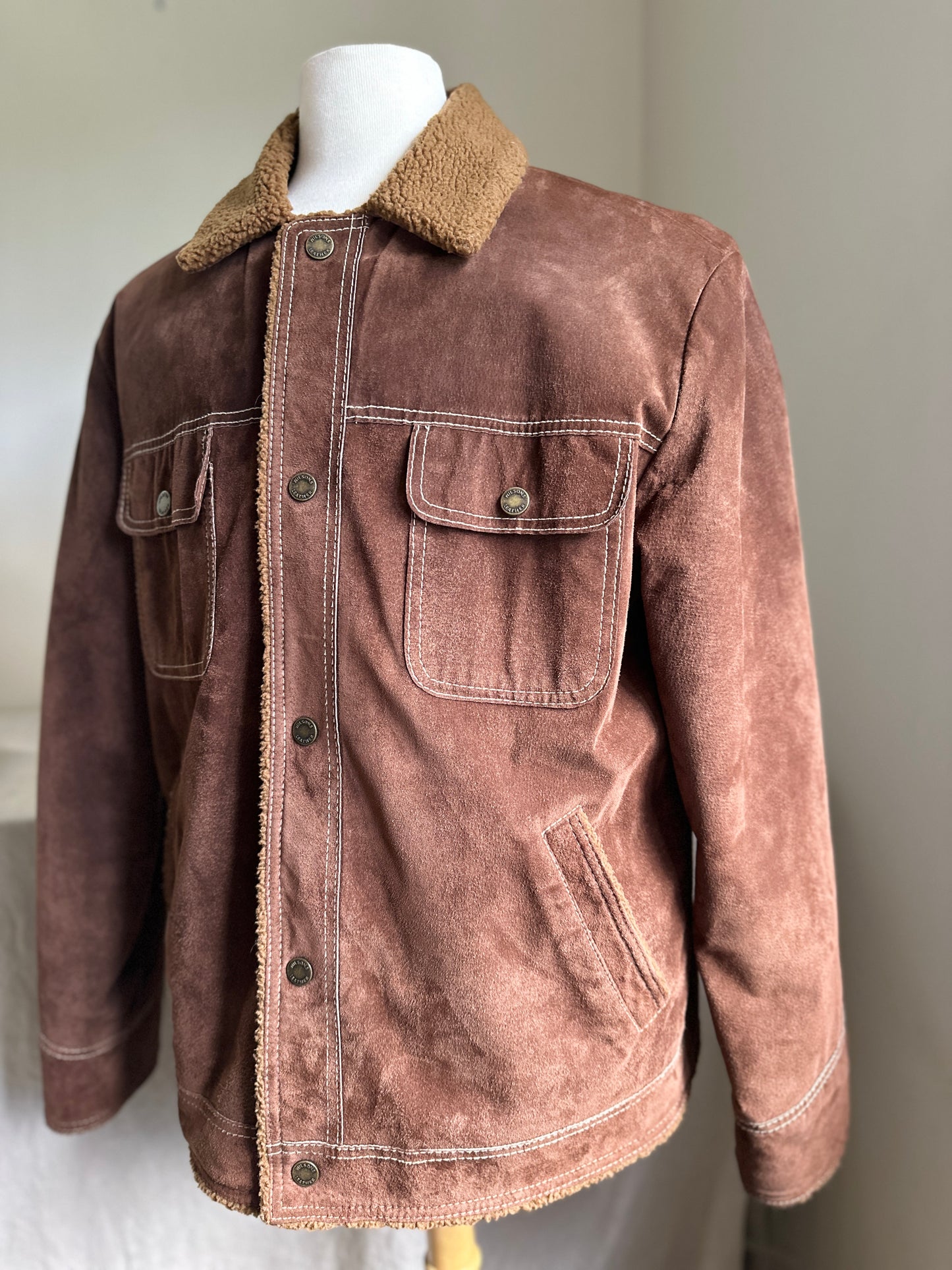Wilsons Suede Leather Snap-Up Shearling Coat