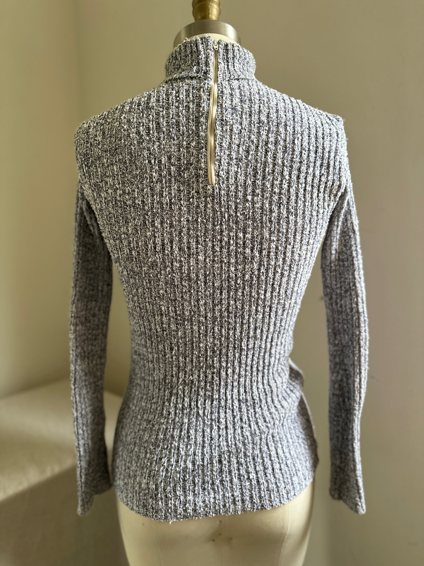 Jantzen Blue and Cream Knit Turtle Neck Sweater