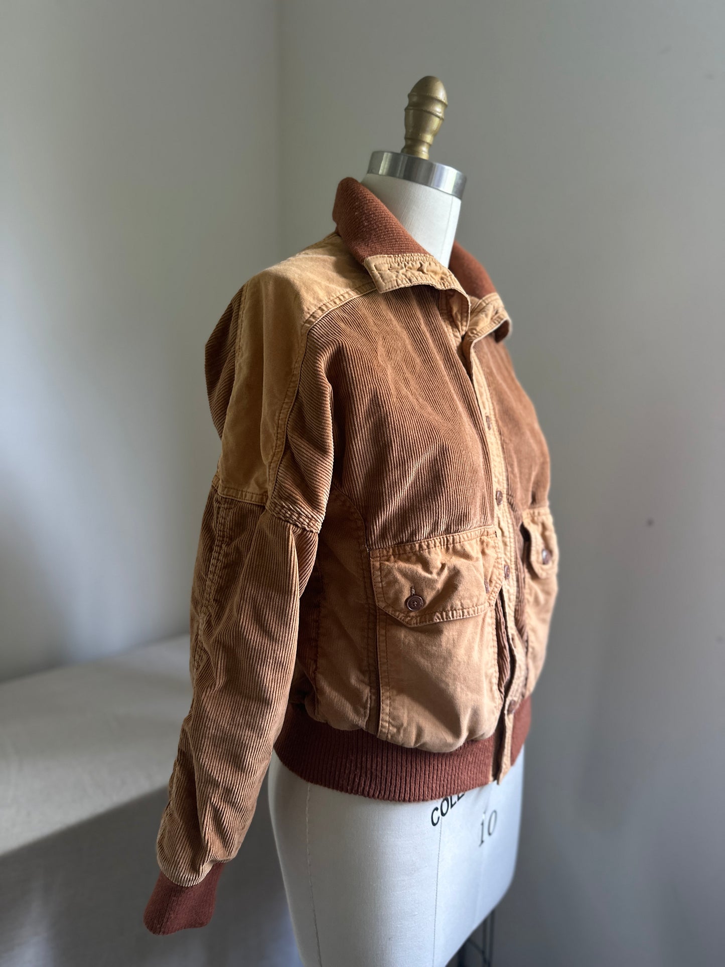 Mad Man Hardware Brown Corduroy Canvas Button Up Bomber Jacket