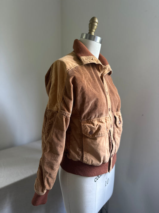 Mad Man Hardware Brown Corduroy Canvas Button Up Bomber Jacket