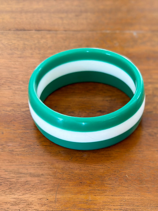 Green and White Stripe Chunky Bangle