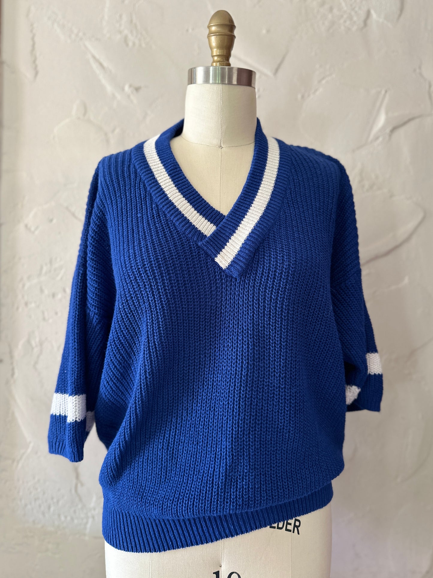 Cobalt Blue V-neck Short Sleeved Sweater