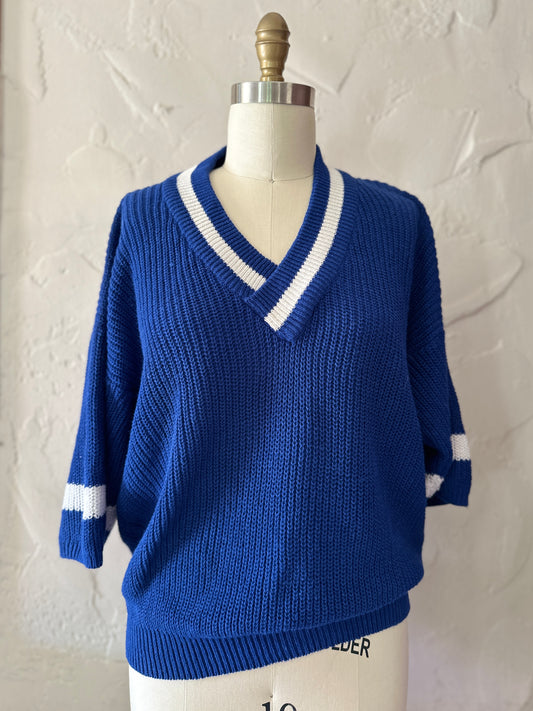 Cobalt Blue V-neck Short Sleeved Sweater