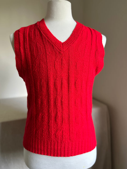 Sears Sportswear Poppin' Red Knit V- Neck Vest