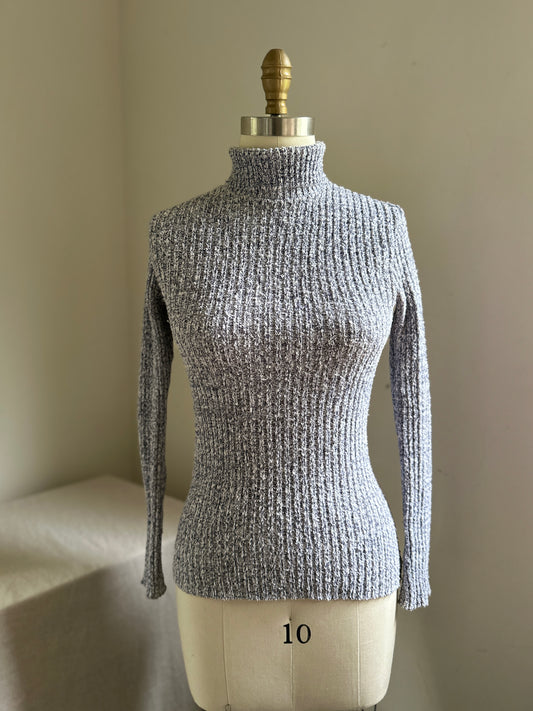 Jantzen Blue and Cream Knit Turtle Neck Sweater