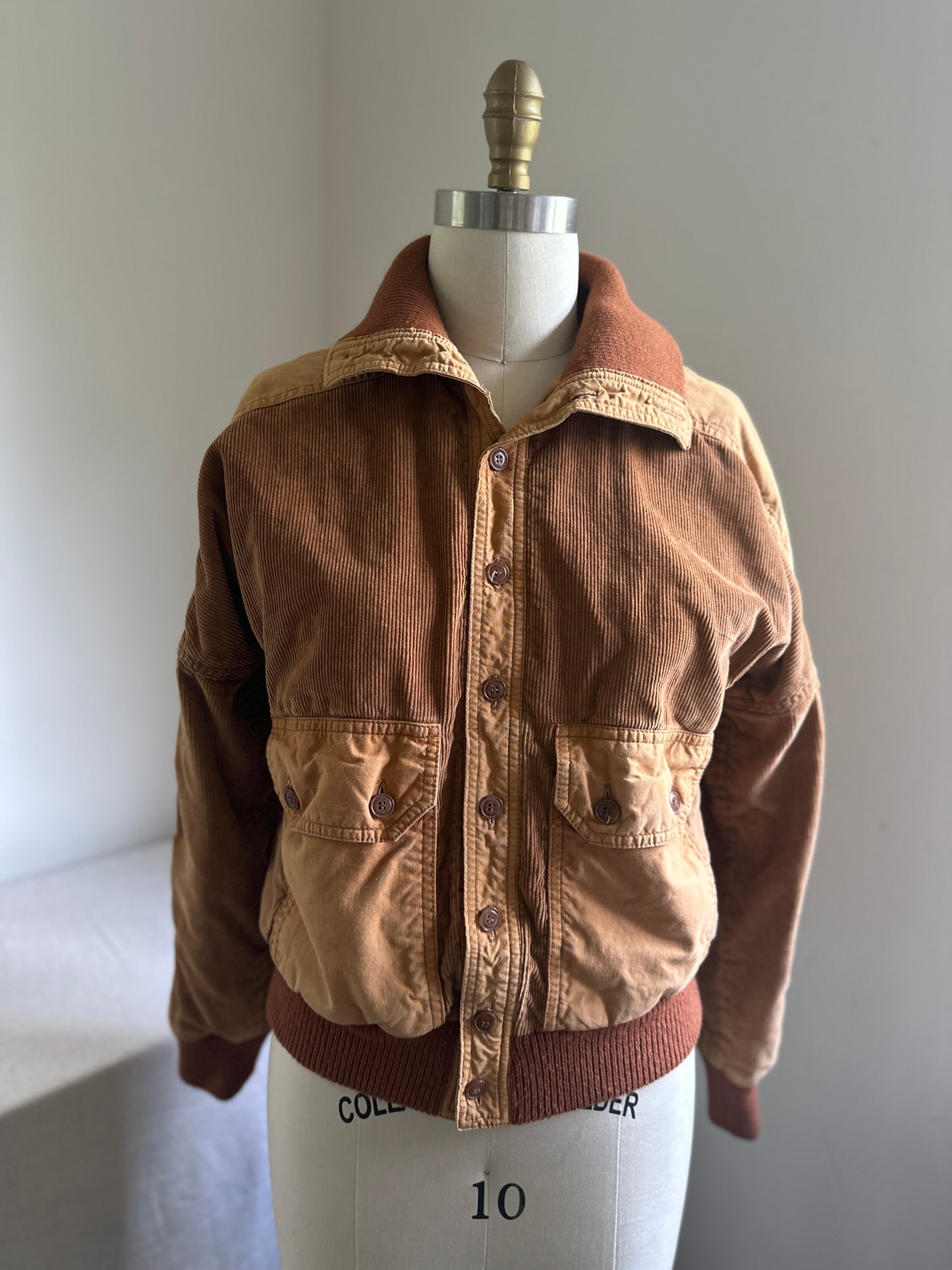 Mad Man Hardware Brown Corduroy Canvas Button Up Bomber Jacket