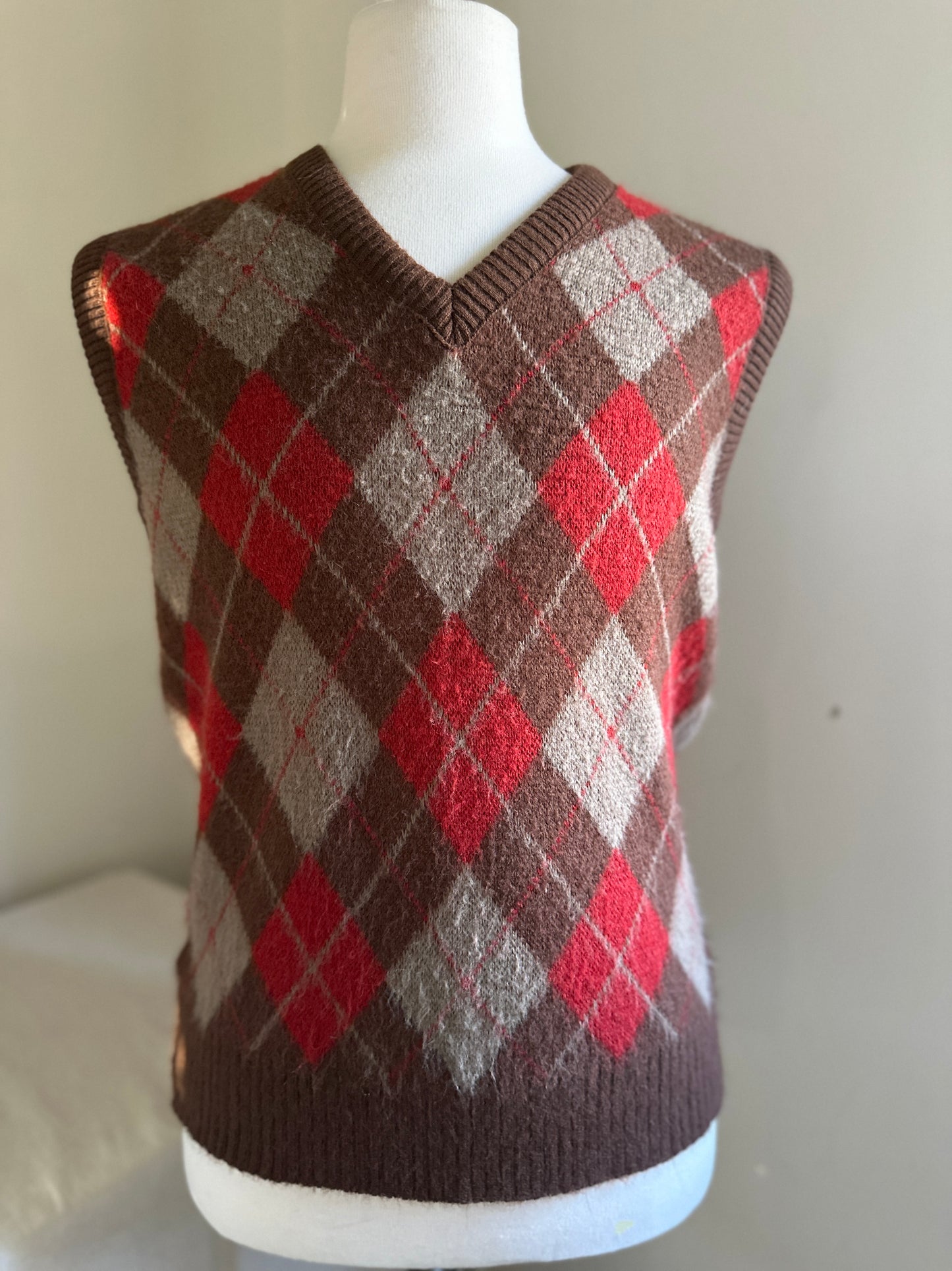Campus Brick Red and Brown Argyle Sweater