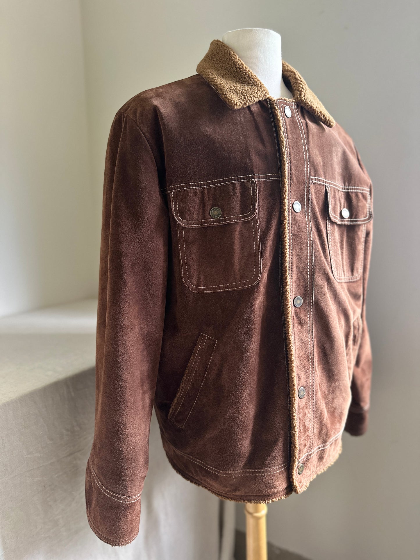 Wilsons Suede Leather Snap-Up Shearling Coat
