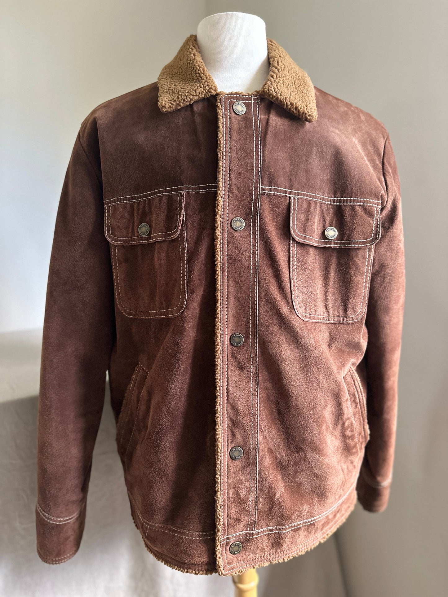 Wilsons Suede Leather Snap-Up Shearling Coat