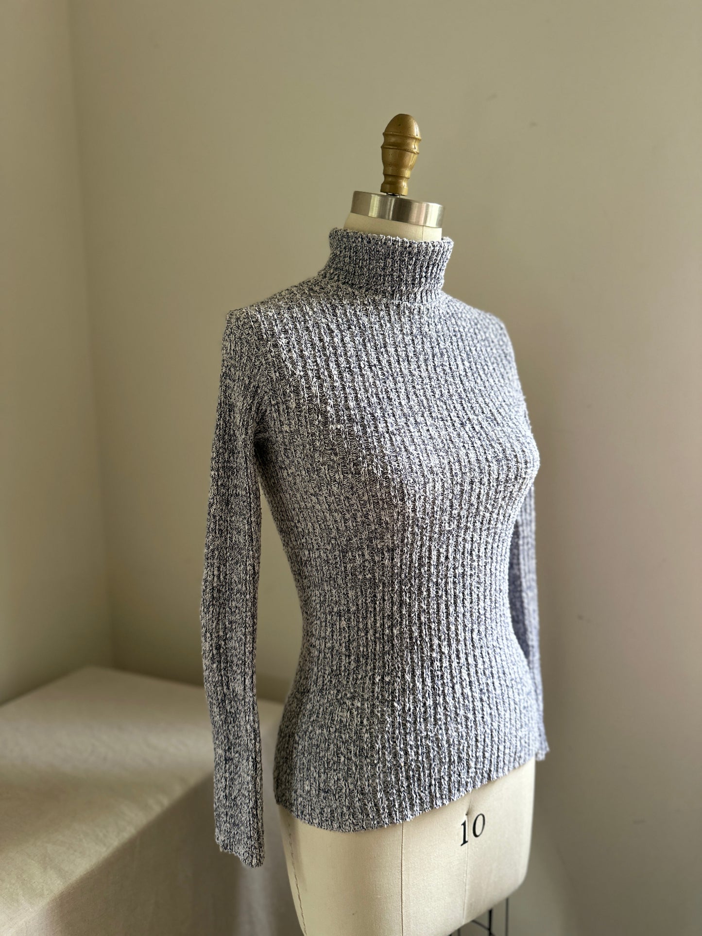 Jantzen Blue and Cream Knit Turtle Neck Sweater