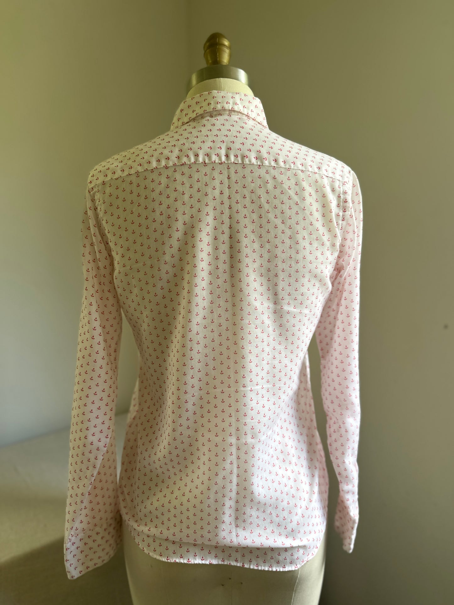 Durable Press White and Pink Flower Print Dress Shirt
