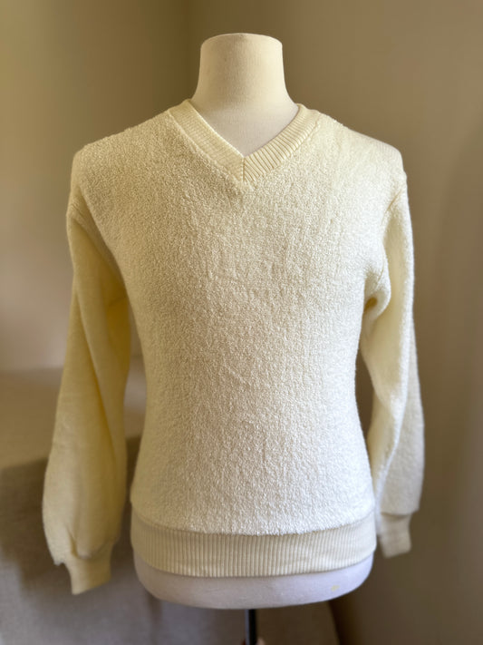 Cream V-Neck  Acrylic Sweater