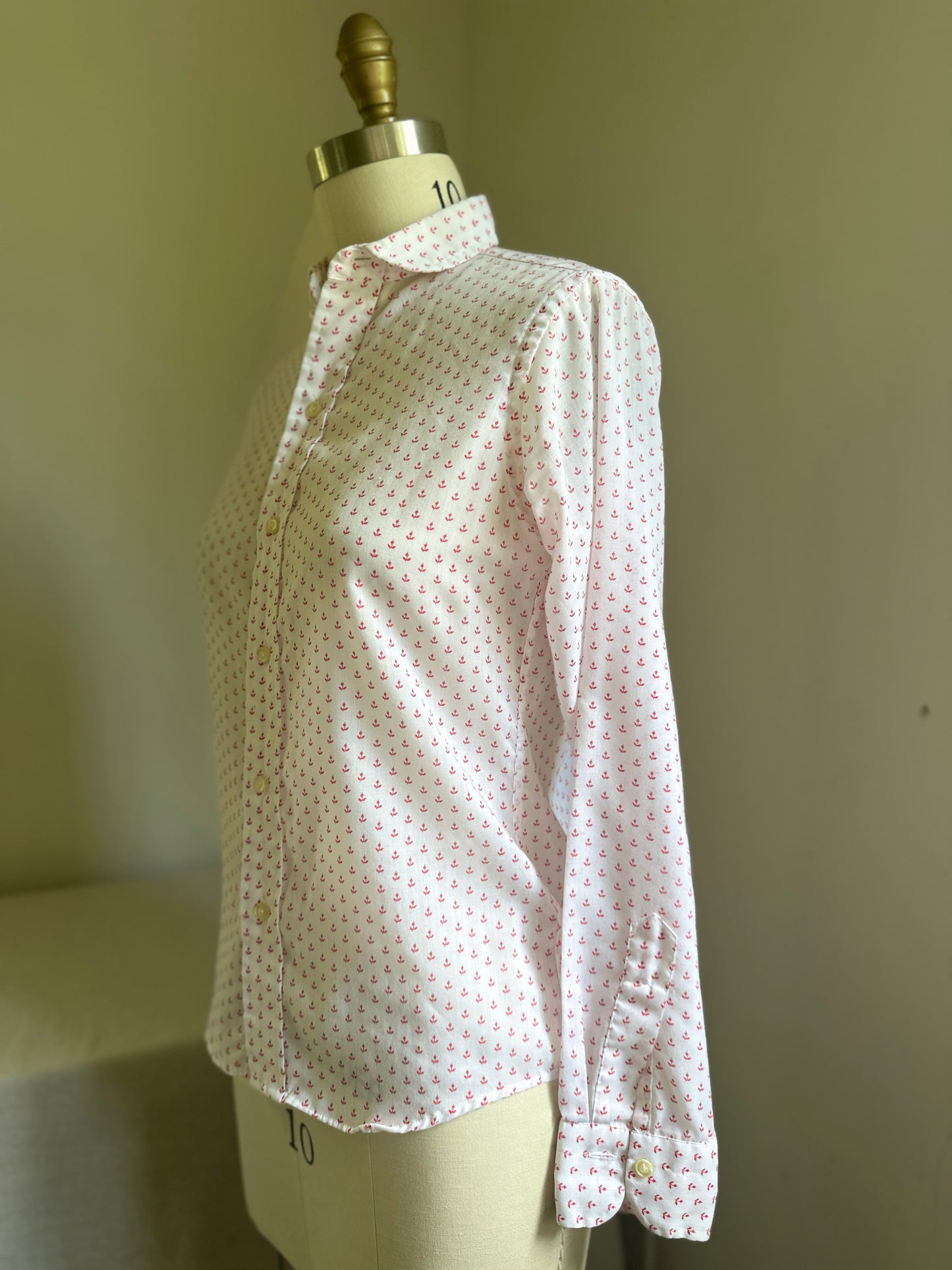 Durable Press White and Pink Flower Print Dress Shirt