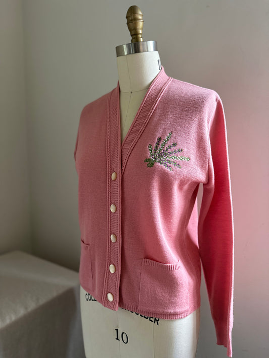 Balmoral Sweet Pink Cardigan Sweater with Flowers
