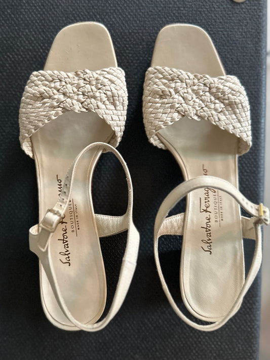 Salvatore Ferragamo Boutique Cream Weave Sandal