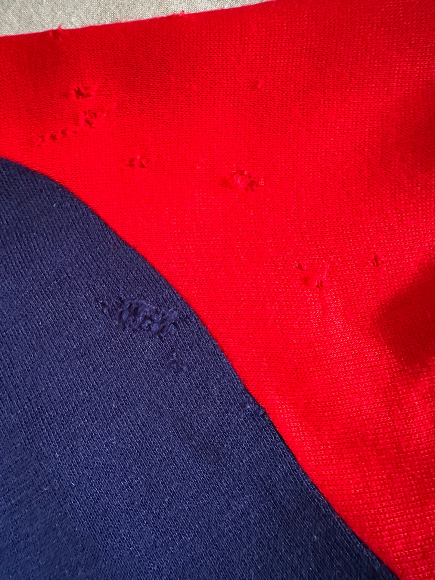 Blue and Red Short Sleeve V-Neck Sweatshirt