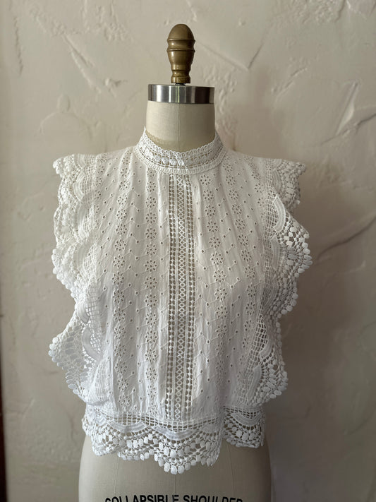 White Eyelet Sleeveless Crop