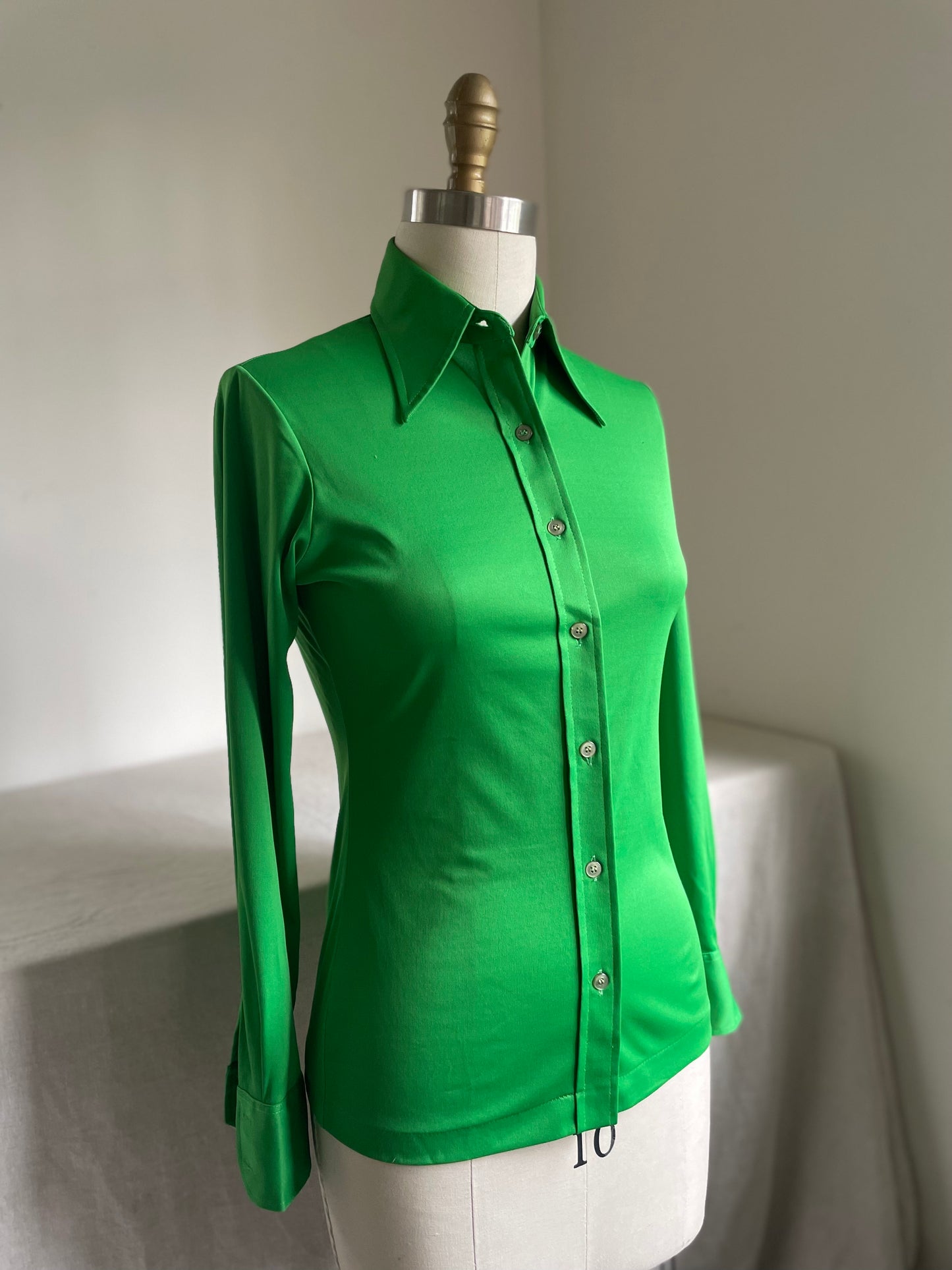 Kelly Green 70s Button-Up