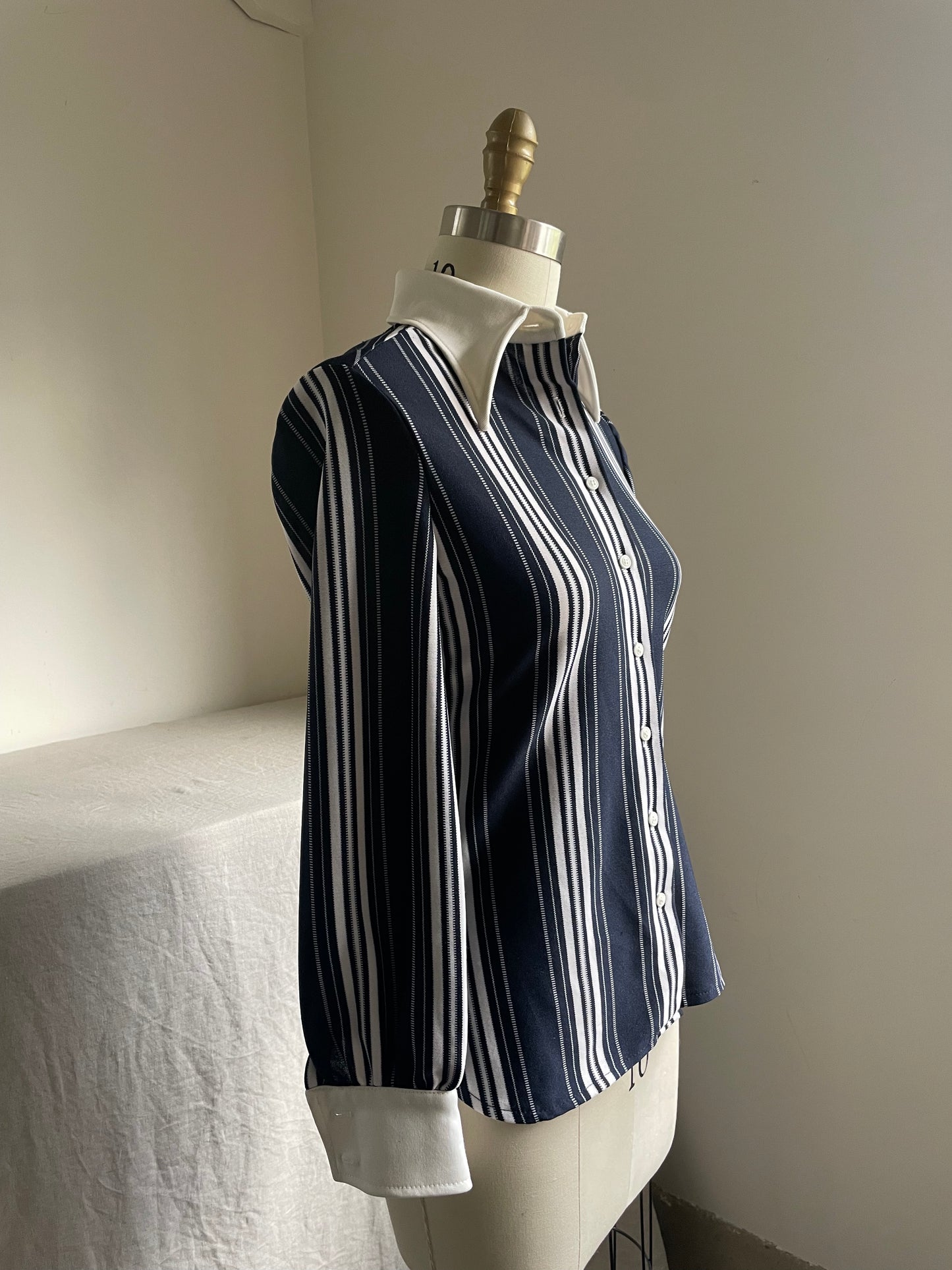 Navy Stripes Cuffed Button Up