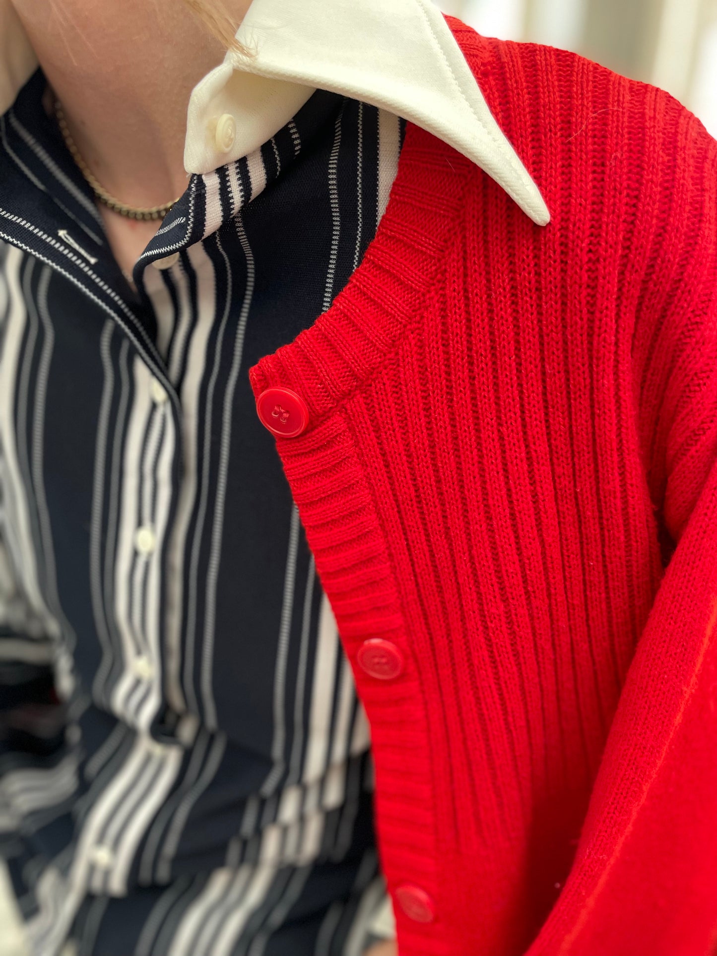 Navy Stripes Cuffed Button Up